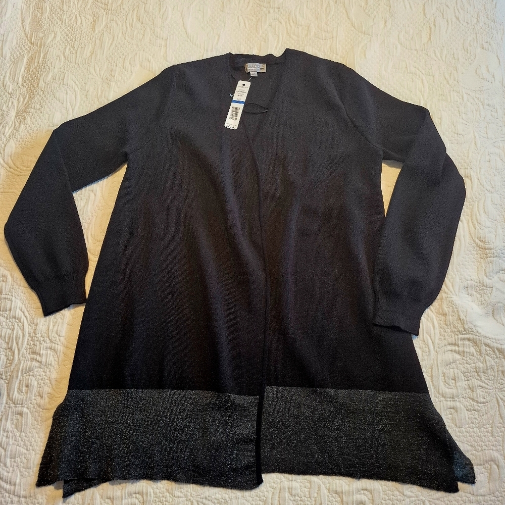 Joseph A women's size XL black long sleeve with metallic trim sweater open front